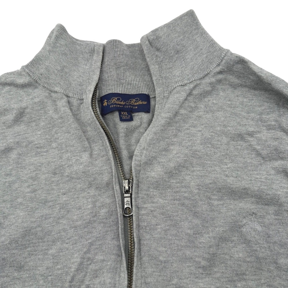 Brooks Brothers Full Zip Cardigan Men's XXL Gray Supima Cotton Mock Neck Sweater